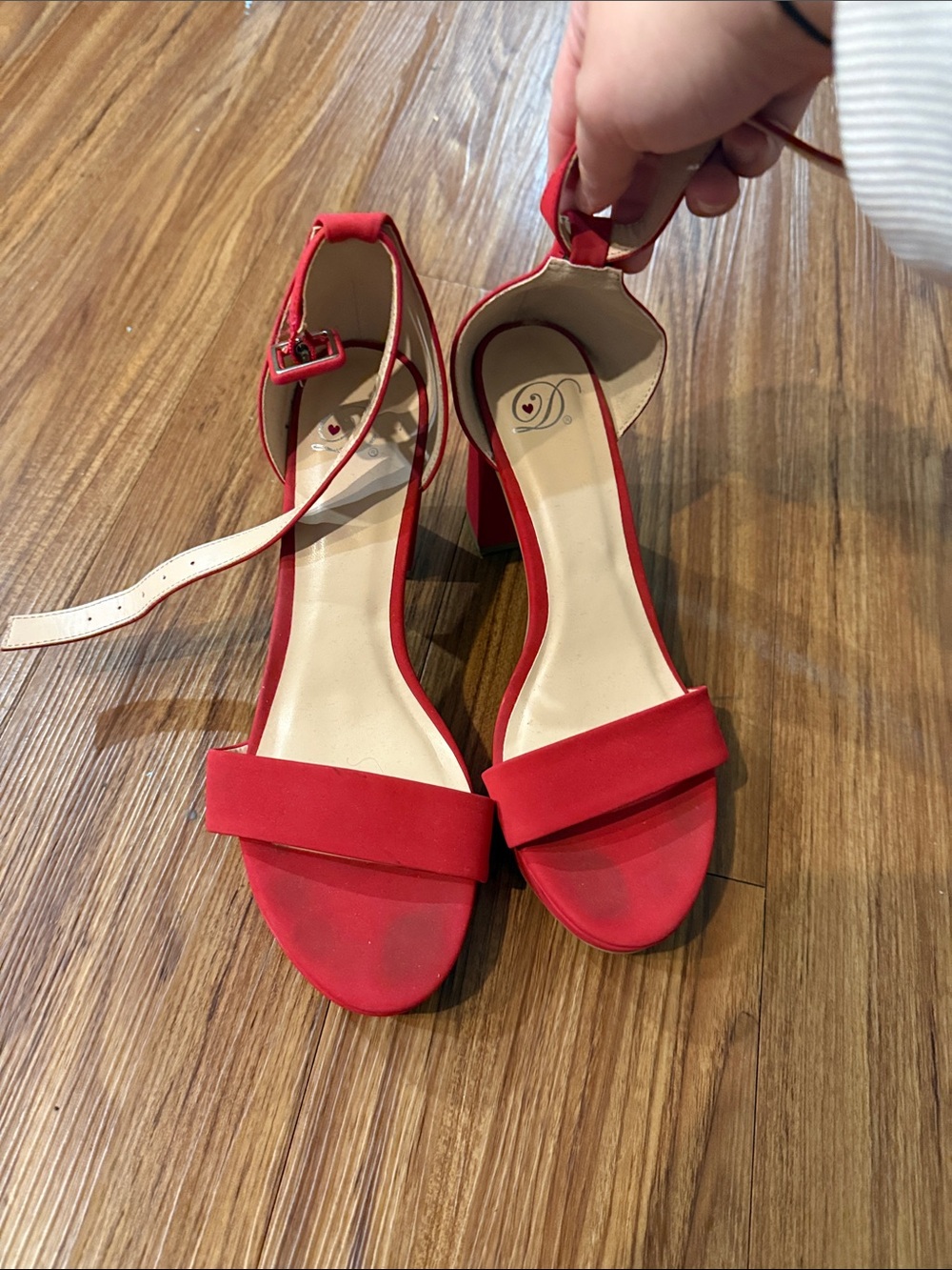 Red Ankle-Strap Block Heel Sandals - Unbranded